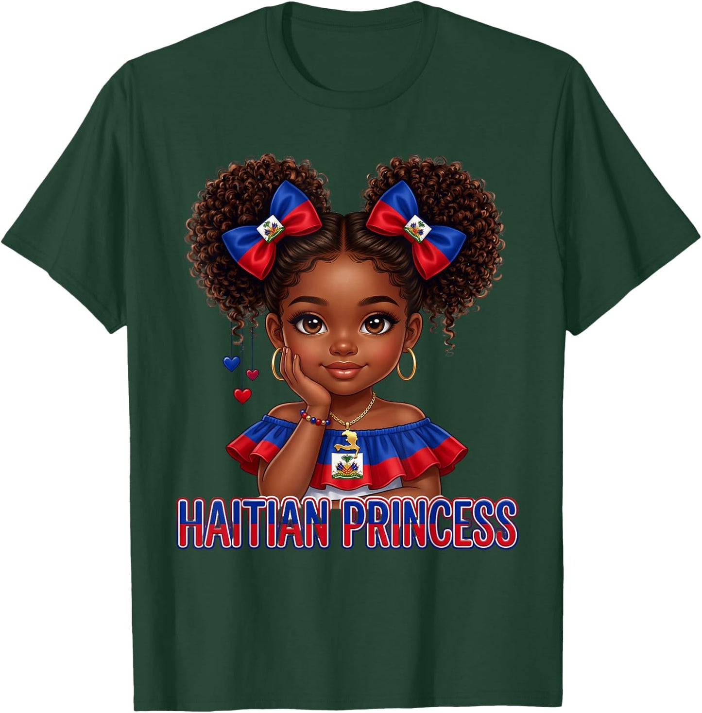 Haitian Princess Melanin Haiti Flag for Black Kids Girls T-Shirt - T-Shirt | Forest