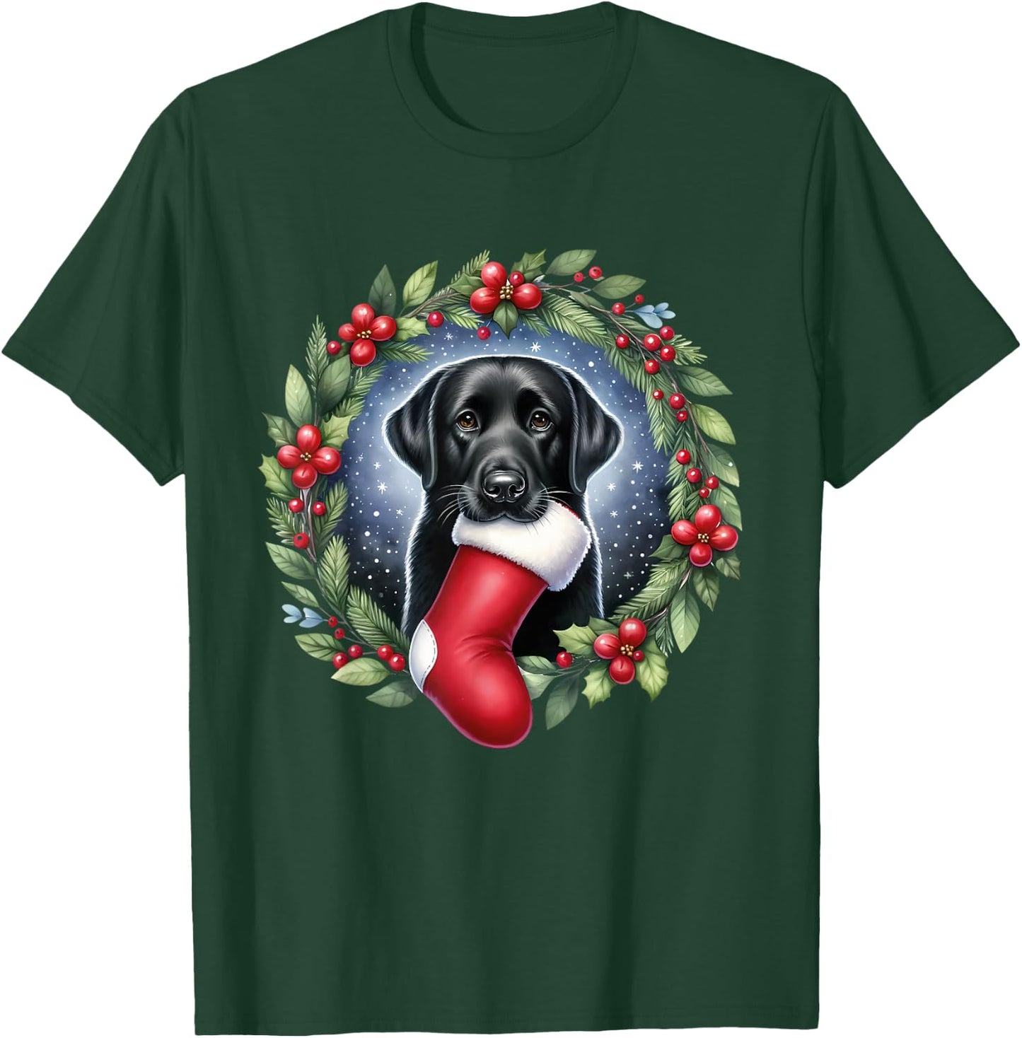 Dog Black Labrador Retriever Christmas T-Shirt - T-Shirt | Forest