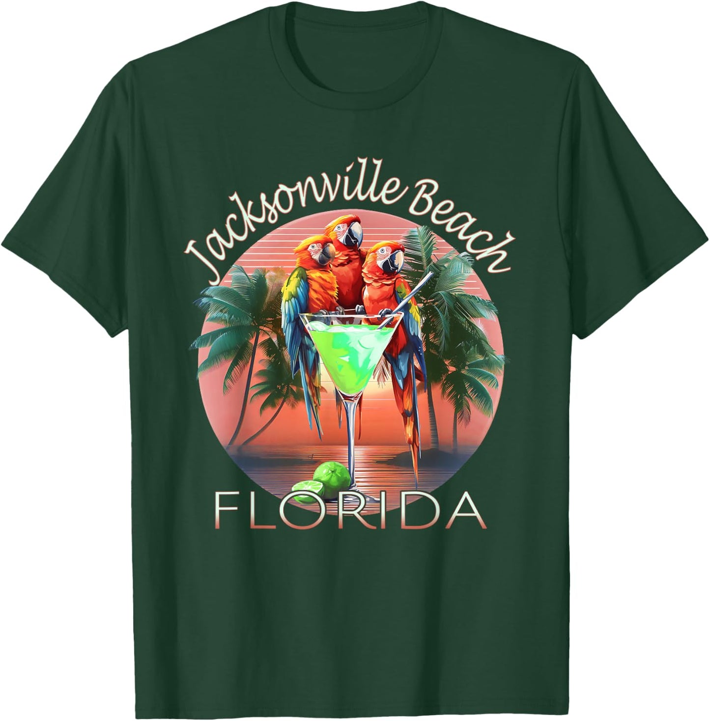 Parrots and Margaritas Jacksonville Beach Florida Vacation T-Shirt - T-Shirt | Forest