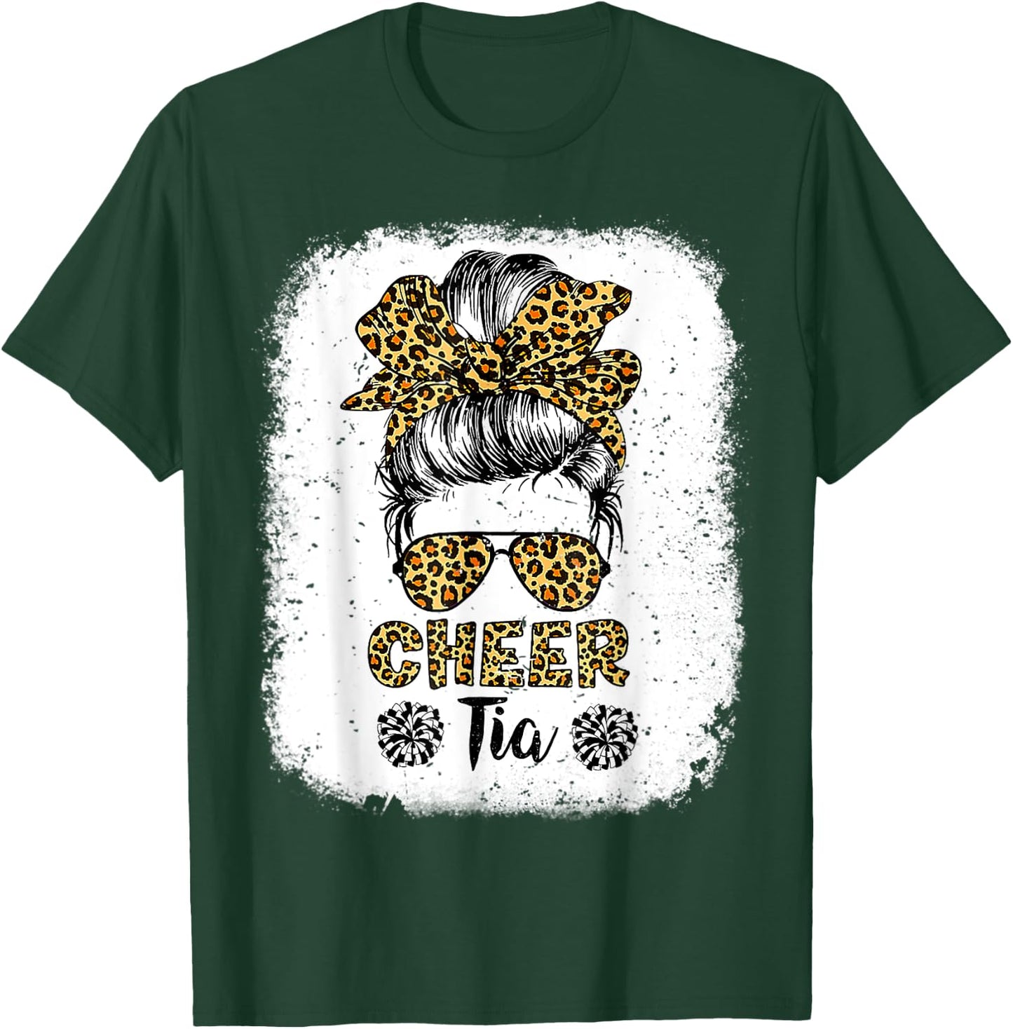 Cheer Tia Leopard Messy Bun Cheerleader Bleached T-Shirt - T-Shirt | Forest