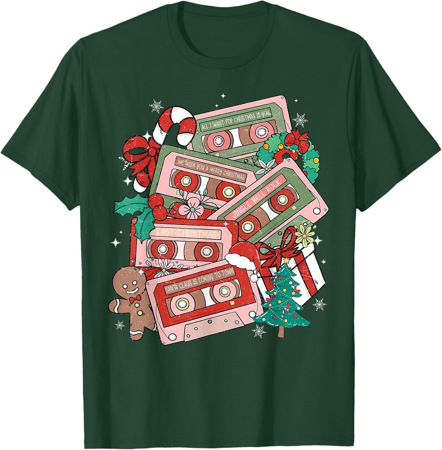 Retro Christmas Music Cassette Tapes Music Teacher Musician T-Shirt - T-Shirt | Forest