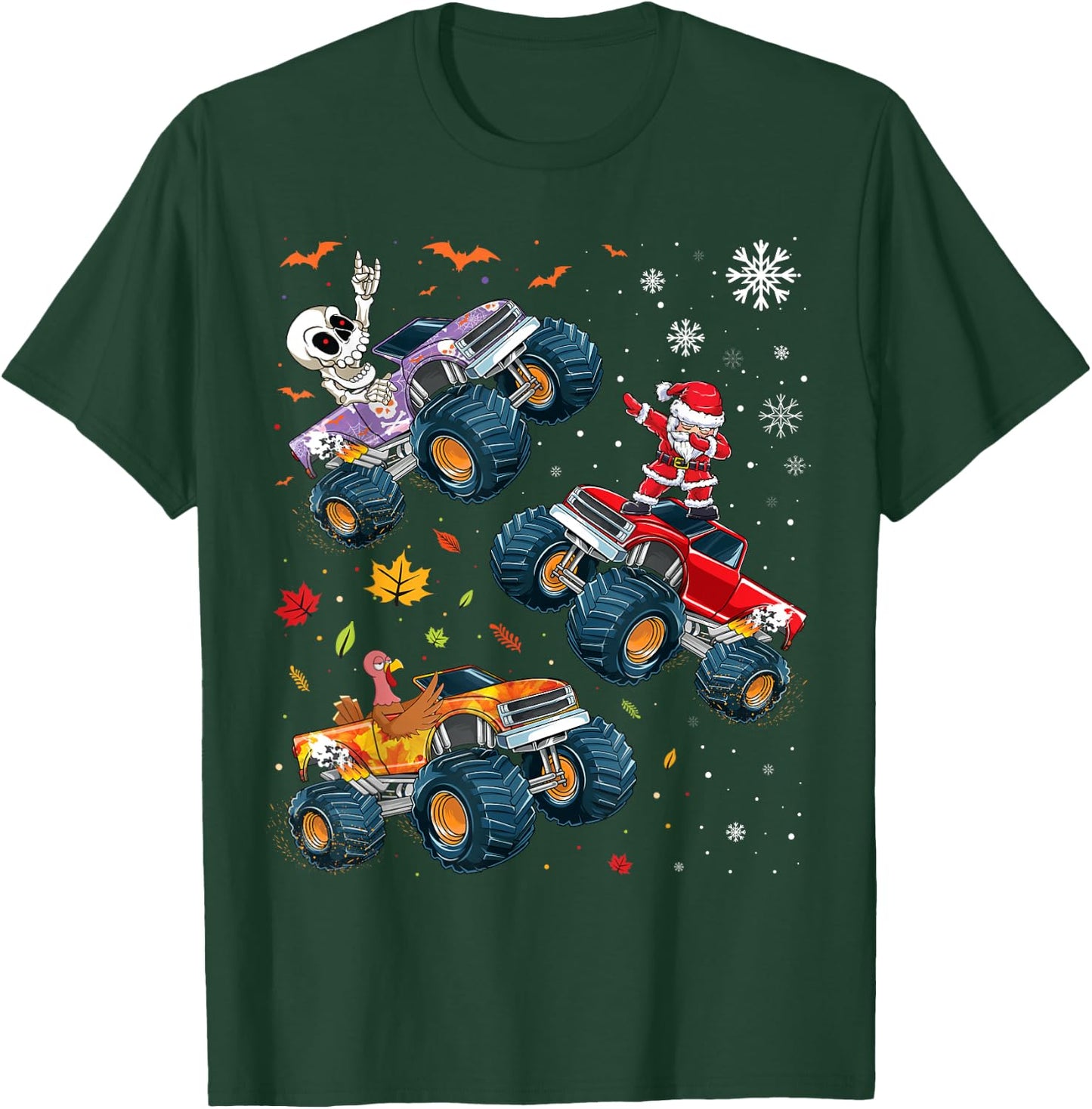 Happy Hallothanksmas Adults Kids Graphic Halloween Christmas T-Shirt - T-Shirt | Forest