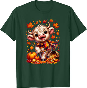 Cute Scottish Highland Baby Cow Calf Fall and Kids T-Shirt - T-Shirt | Forest