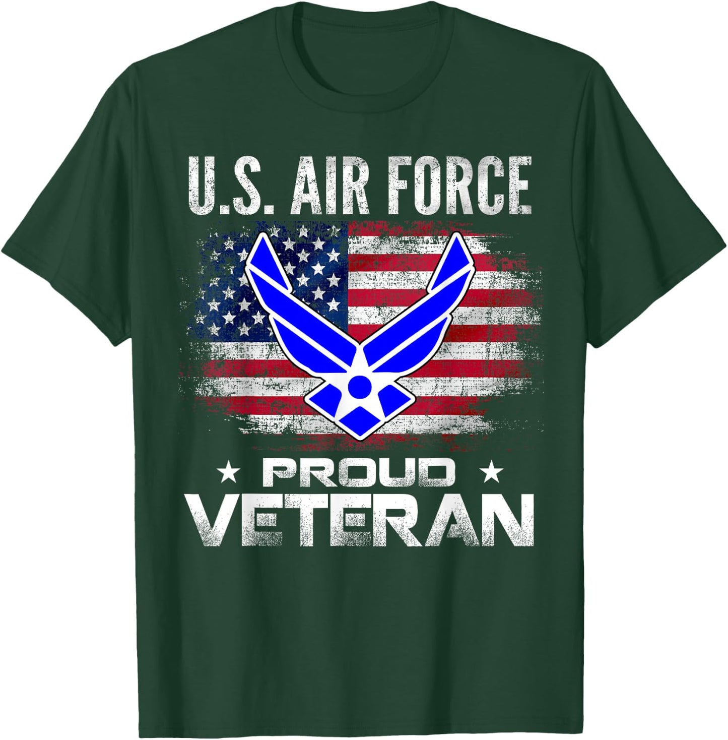 U.S Air Force Proud Veteran with American Flag Gift Veteran T-Shirt - T-Shirt | Forest