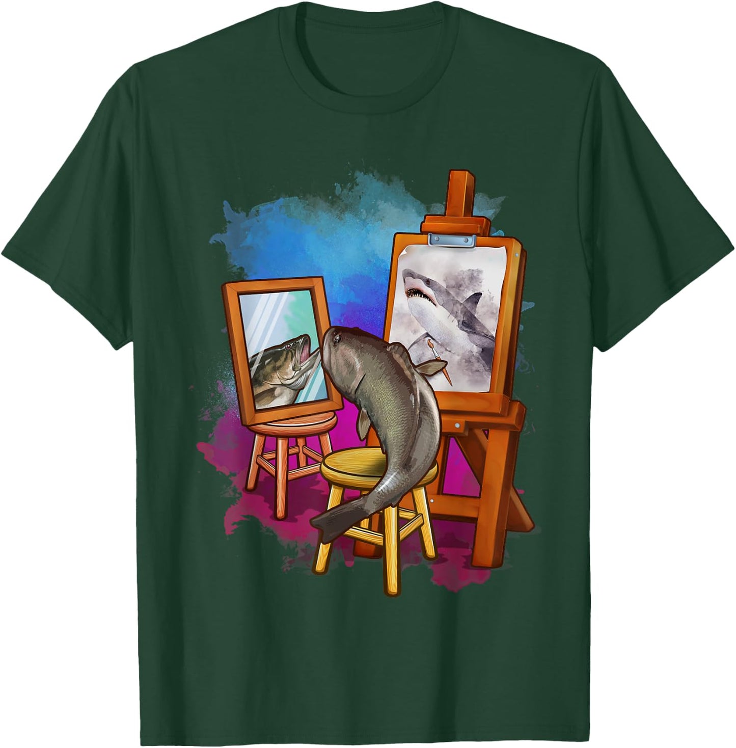 Cute Fish Painting Shark Artistic Animals Lover Graphic T-Shirt - T-Shirt | Forest
