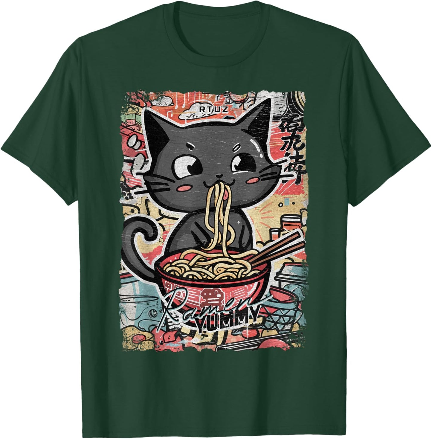 Cat Ramen Noodle Japanese Anime Manga Ramen Kawaii Cat , black T-Shirt - T-Shirt | Forest