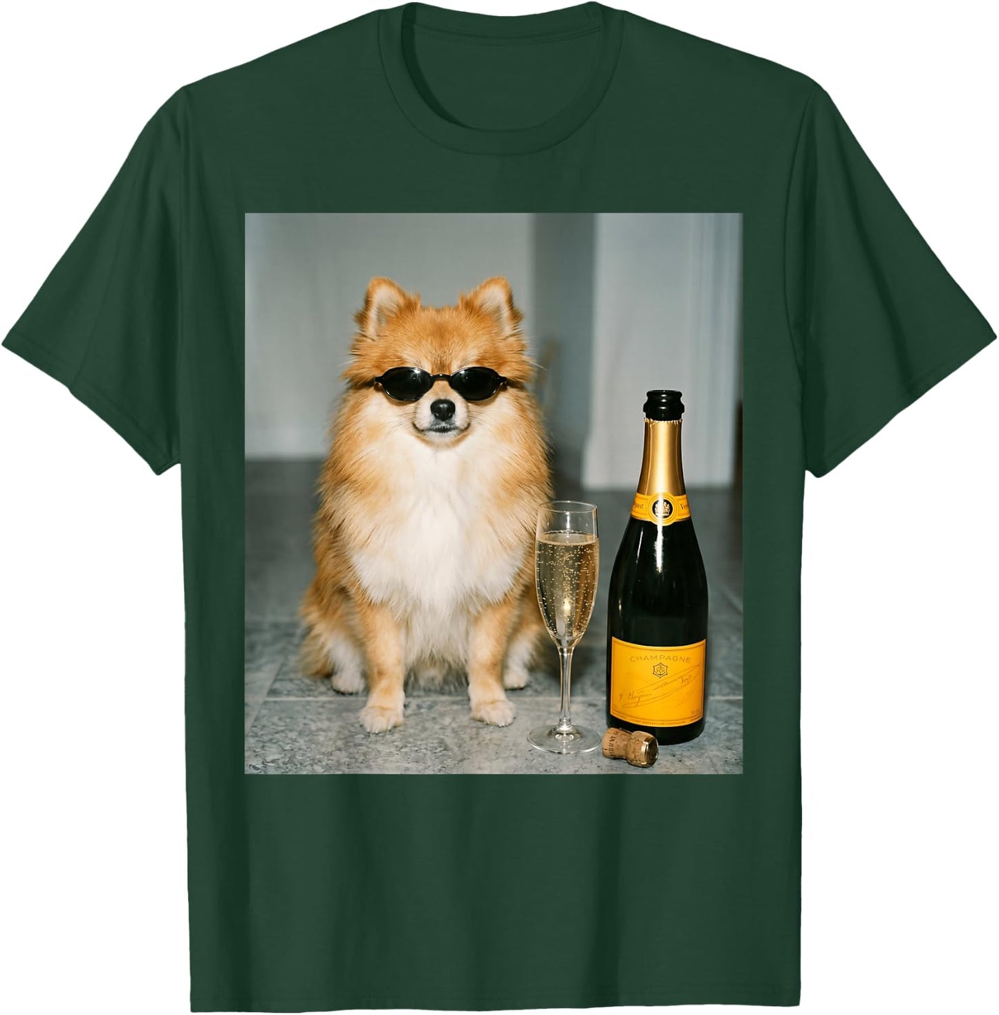 Funny Pomeranian Drinking Champagne Meme T-Shirt - T-Shirt | Forest