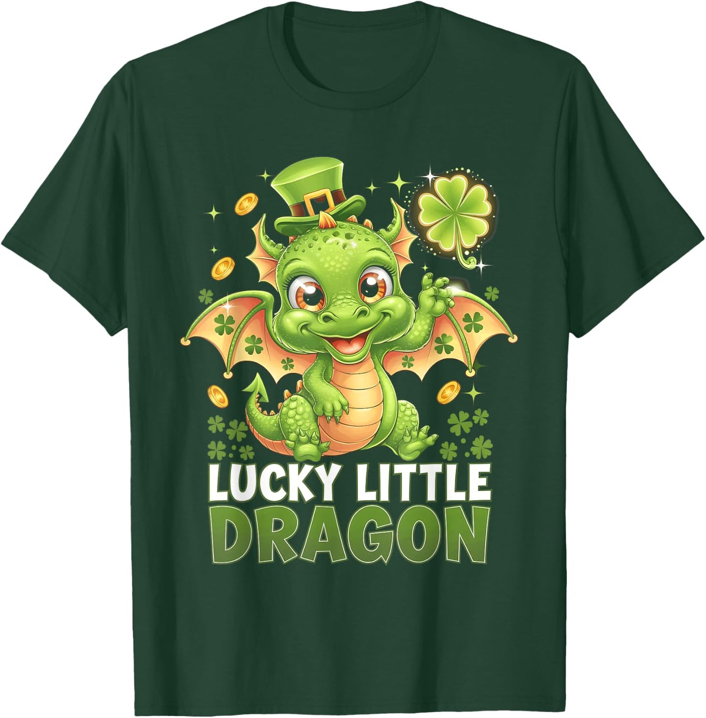 St. Patrick's Day Cute Lucky Dragon Shamrock Rainbow Kids T-Shirt - T-Shirt | Forest