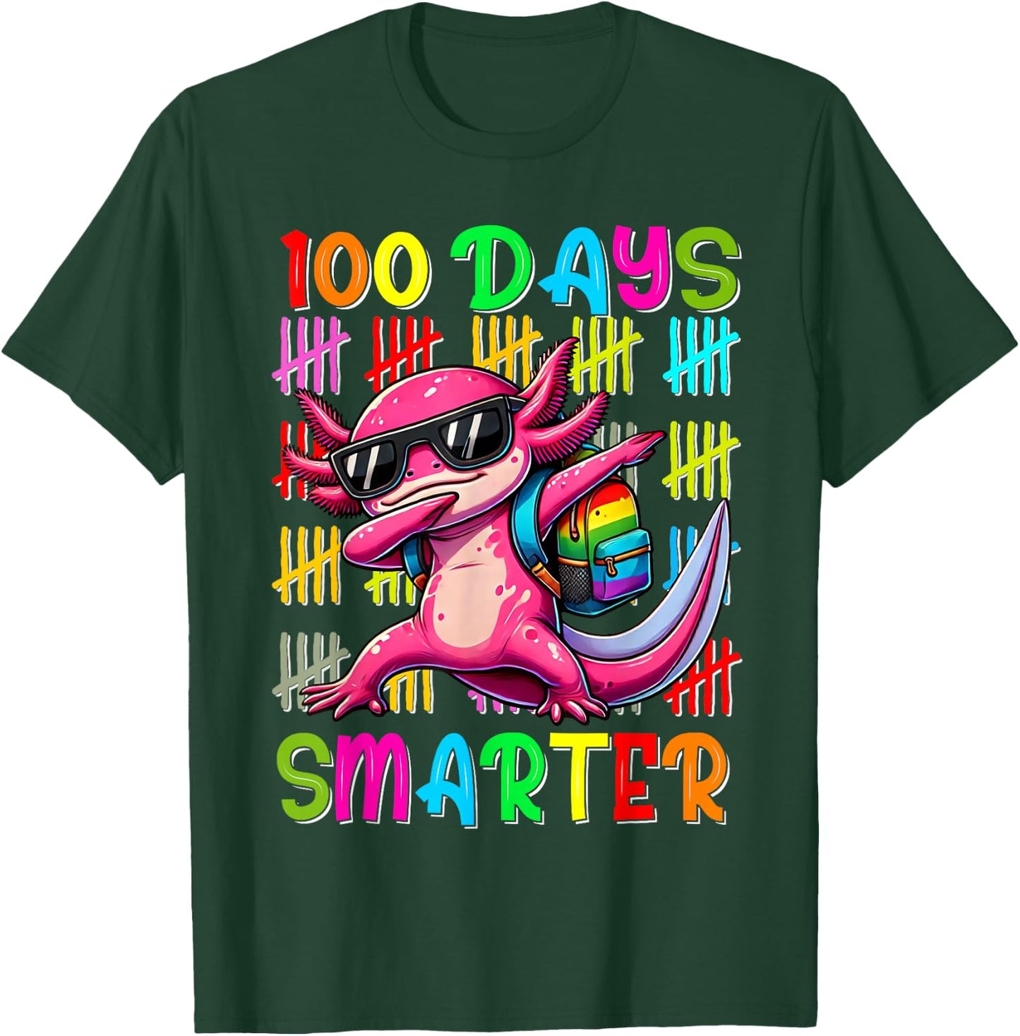 Happy 100th day of school shirt 100 days smarter Axolotl T-Shirt - T-Shirt | Forest