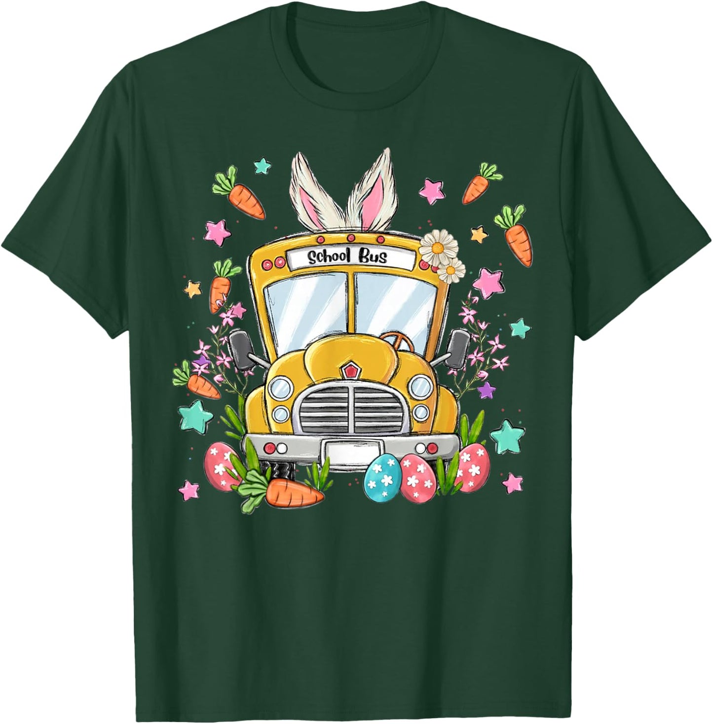 Bunny School Bus Easter Day Helloo Spring For Boys Girls Kid T-Shirt - T-Shirt | Forest