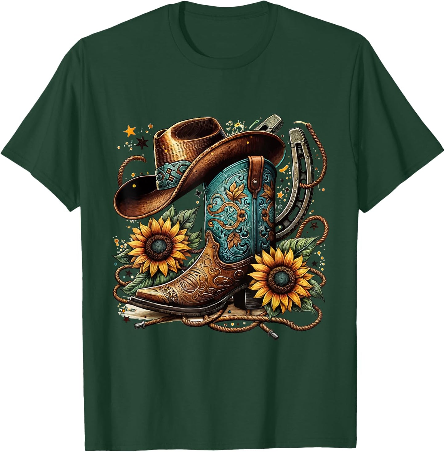 Sunflower Rope Western Cowboy Boots , Black, S T-Shirt - T-Shirt | Forest