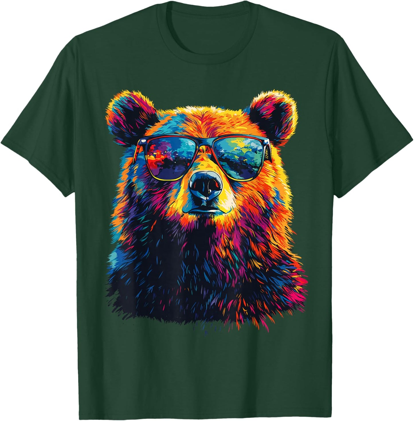 Cool Bear Portrait with Sunglasses Watercolour Bear , black T-Shirt - T-Shirt | Forest