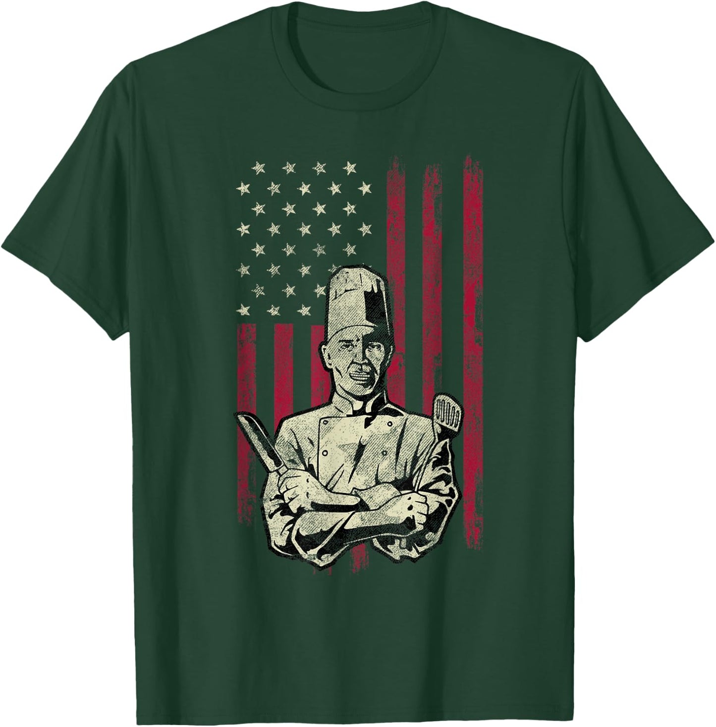 Chef Vintage American Flag 4th Of July Gift T-Shirt - T-Shirt | Forest
