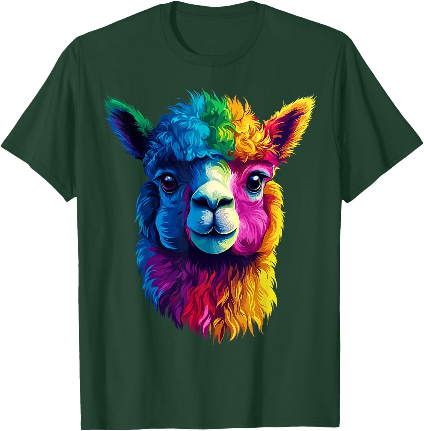 Colorful Alpaca Face Farm Animal Lover Black T-Shirt - T-Shirt | Forest