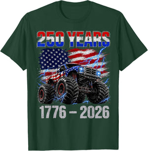 250 Years 4th of July Shirts Toddler Boys Kids Monster Truck T-Shirt - T-Shirt | Forest