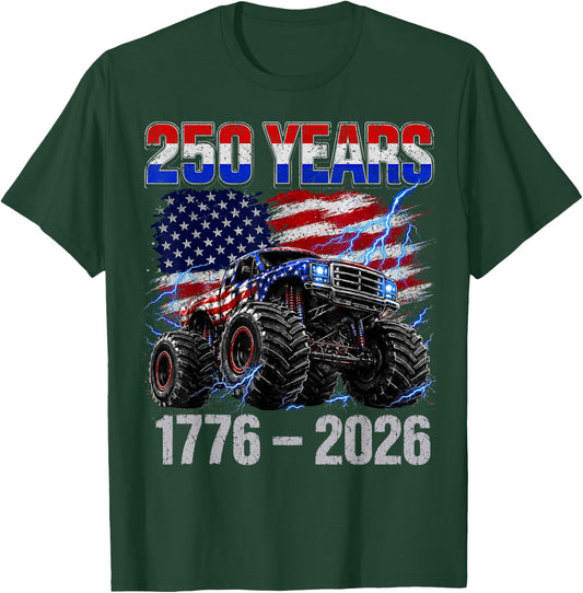 250 Years 4th of July Shirts Toddler Boys Kids Monster Truck T-Shirt - T-Shirt | Forest