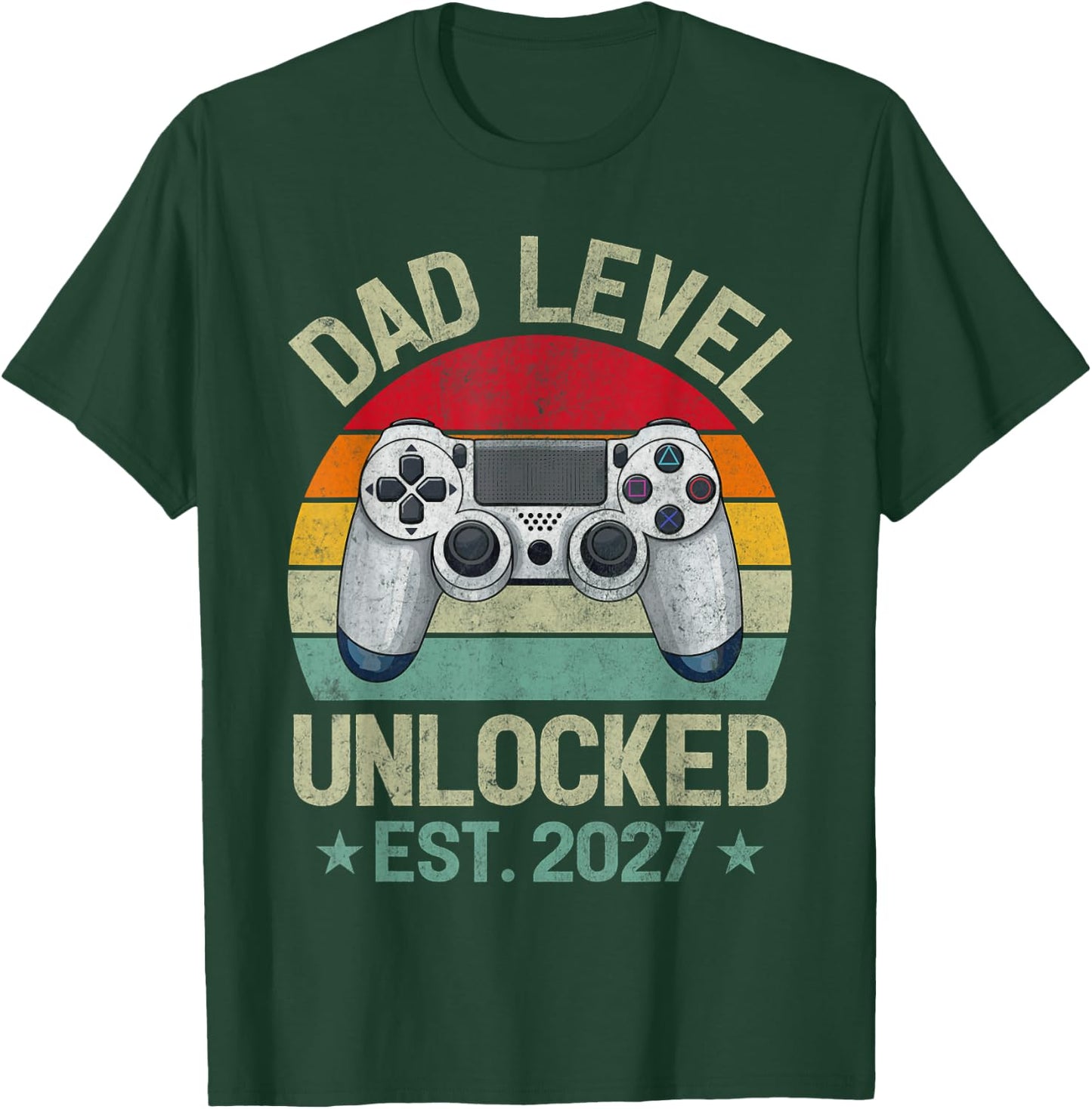Dad Level Unlocked Est. 2027 Leveled Up to Video Gamer Dad T-Shirt - T-Shirt | Forest