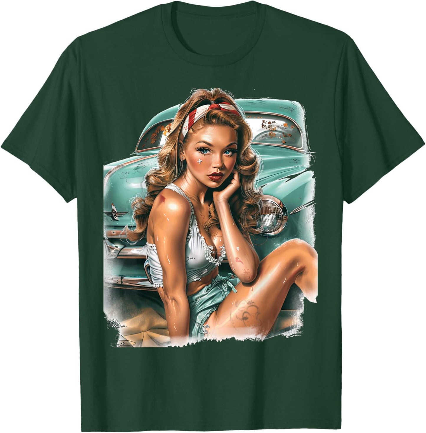 Pinup Girl Pin Up Vintage Retro Amerikanische Frau T-Shirt - T-Shirt | Forest