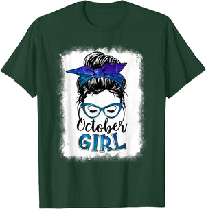 October Girl Galaxy Women Face Messy Bun Hair Bandana Bday T-Shirt - T-Shirt | Forest