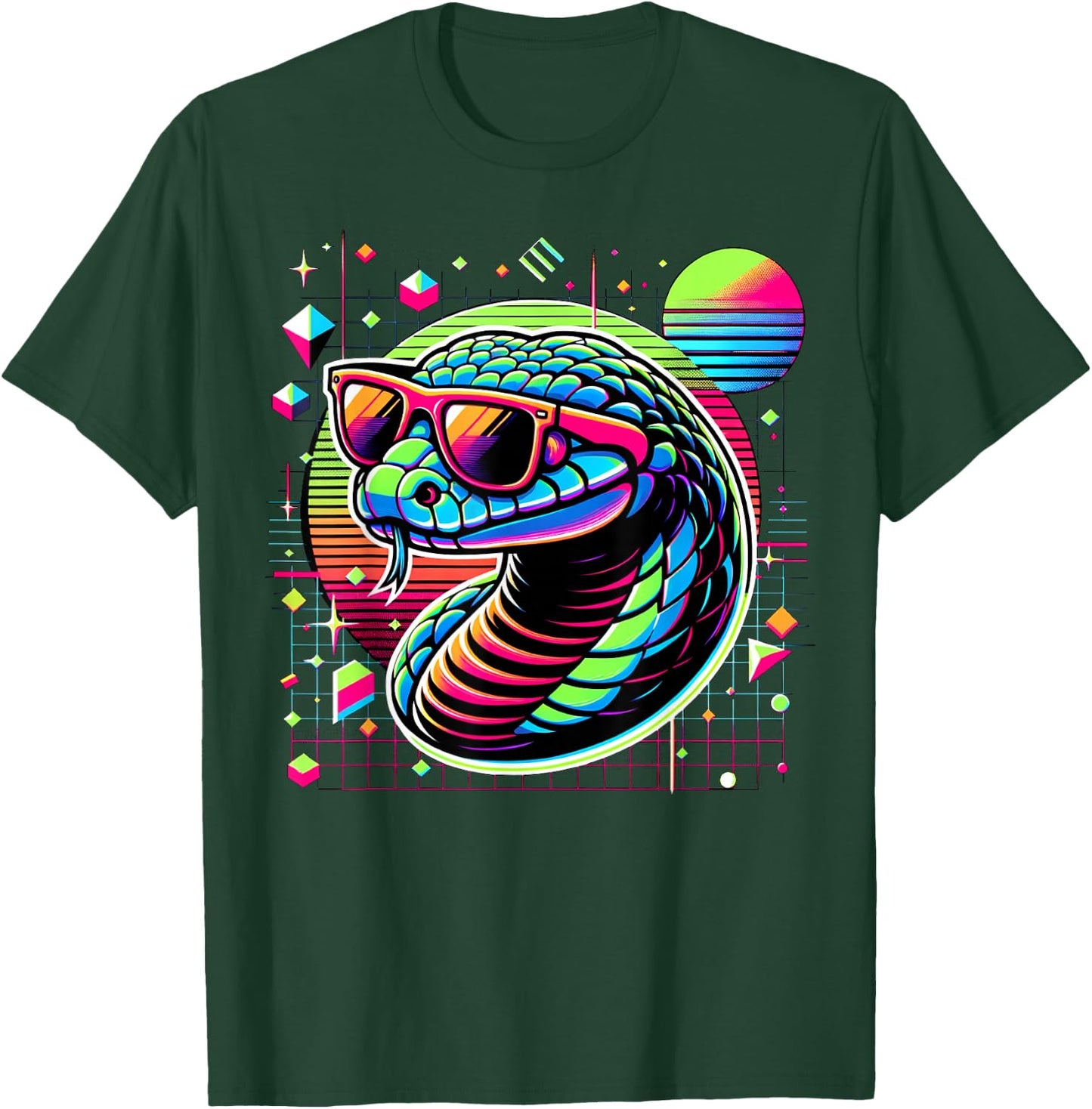 Cool Snake 80s Retrowave 90s Vaporwave Snake T-Shirt - T-Shirt | Forest