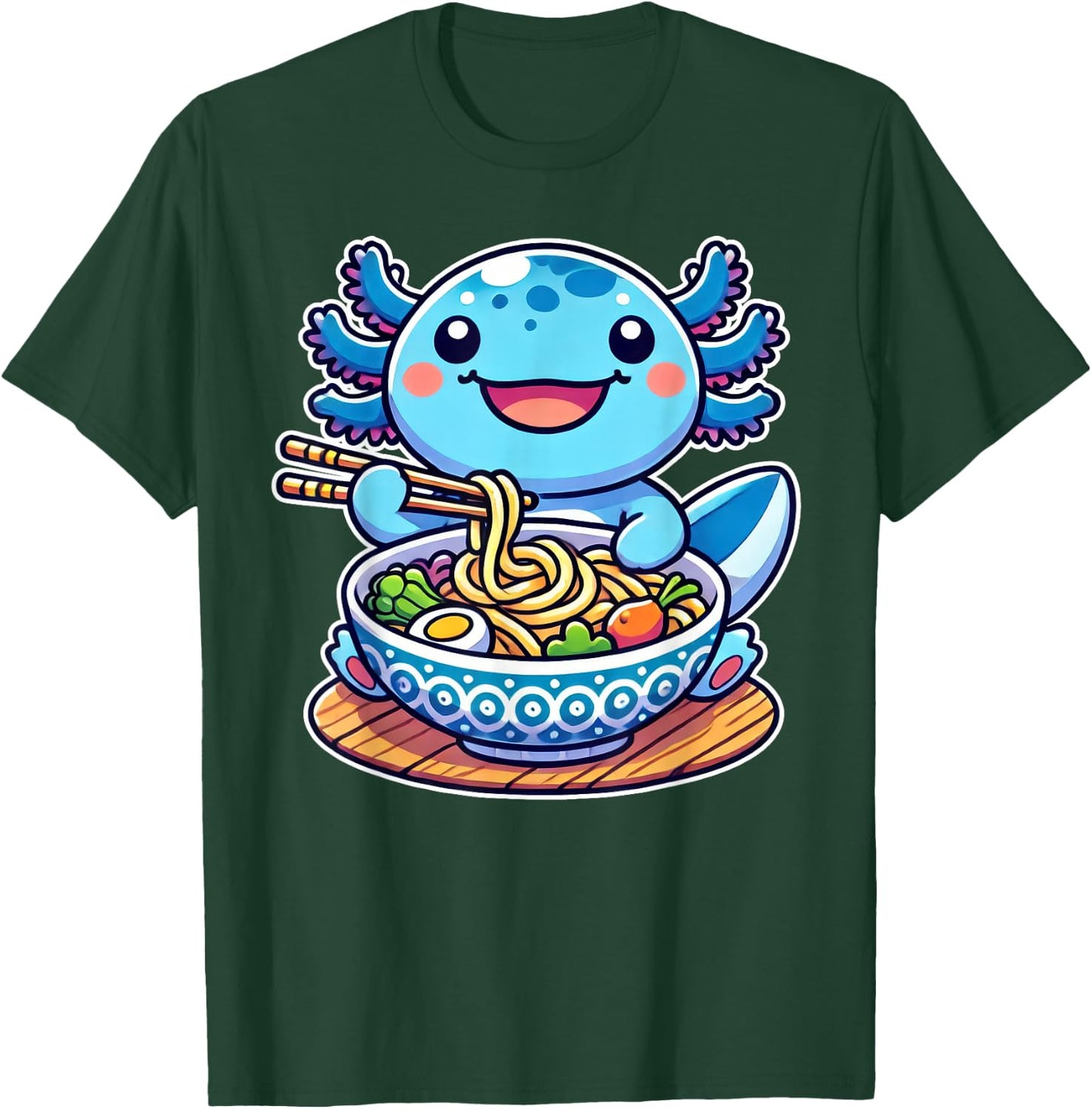 Kawaii Anime Axolotl Eating Ramen Noodles Lover Kids T-Shirt - T-Shirt | Forest