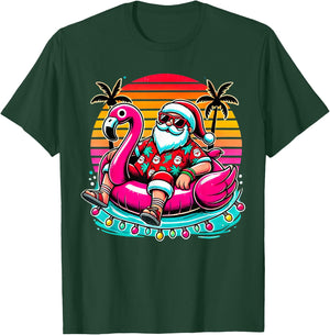 Christmas in July Shirt Summer Xmas Santa Flamingo Float T-Shirt - T-Shirt | Forest