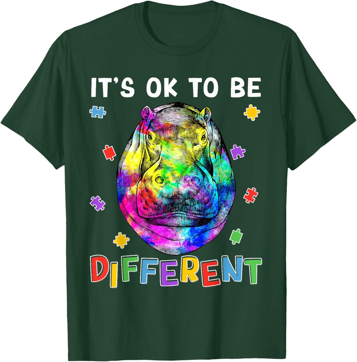 Autism Awareness Hippo Hippopotamus It's OK To Be Different T-Shirt - T-Shirt | Forest