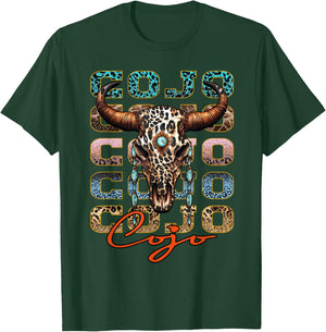 Cojo Distressed Name Pride Vintage Bull-Skull and Leopard T-Shirt - T-Shirt | Forest