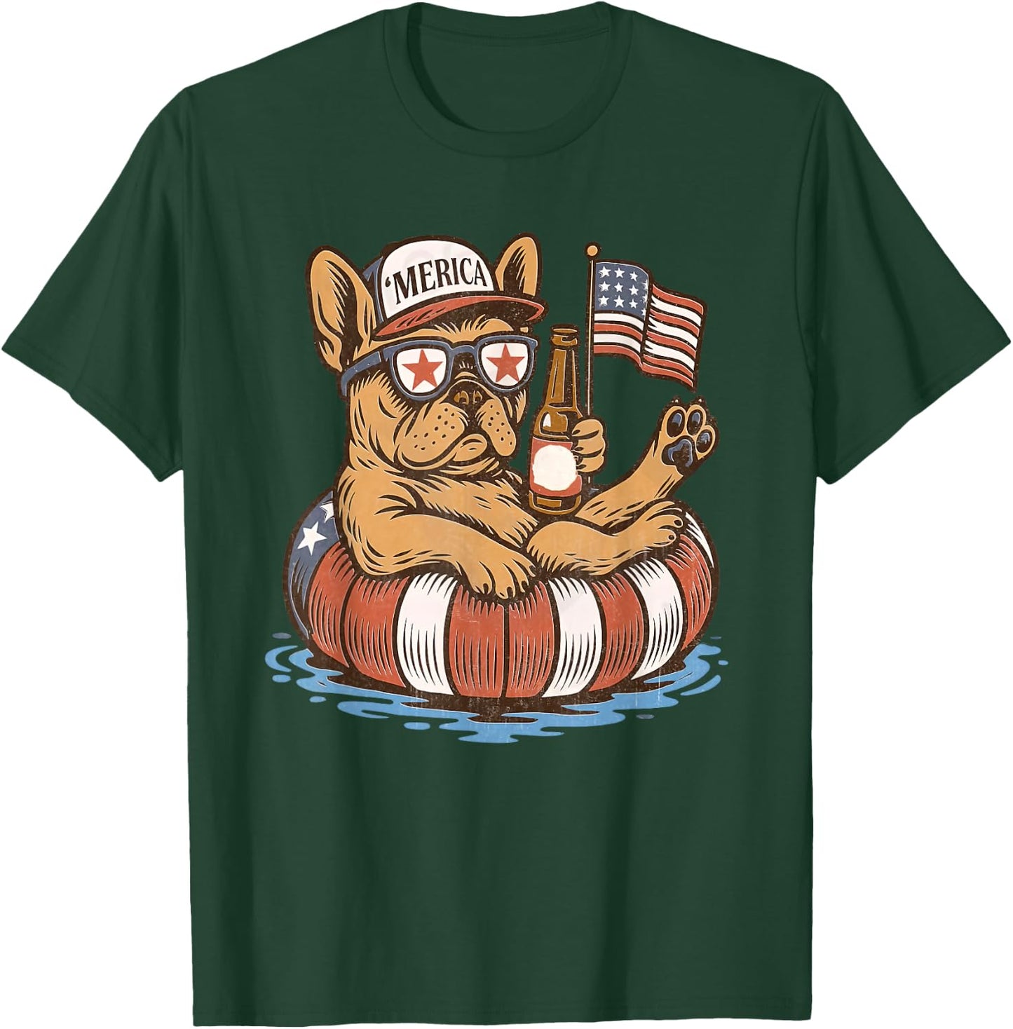 Merica Patriotic Frenchie 4th of July T-Shirt - T-Shirt | Forest