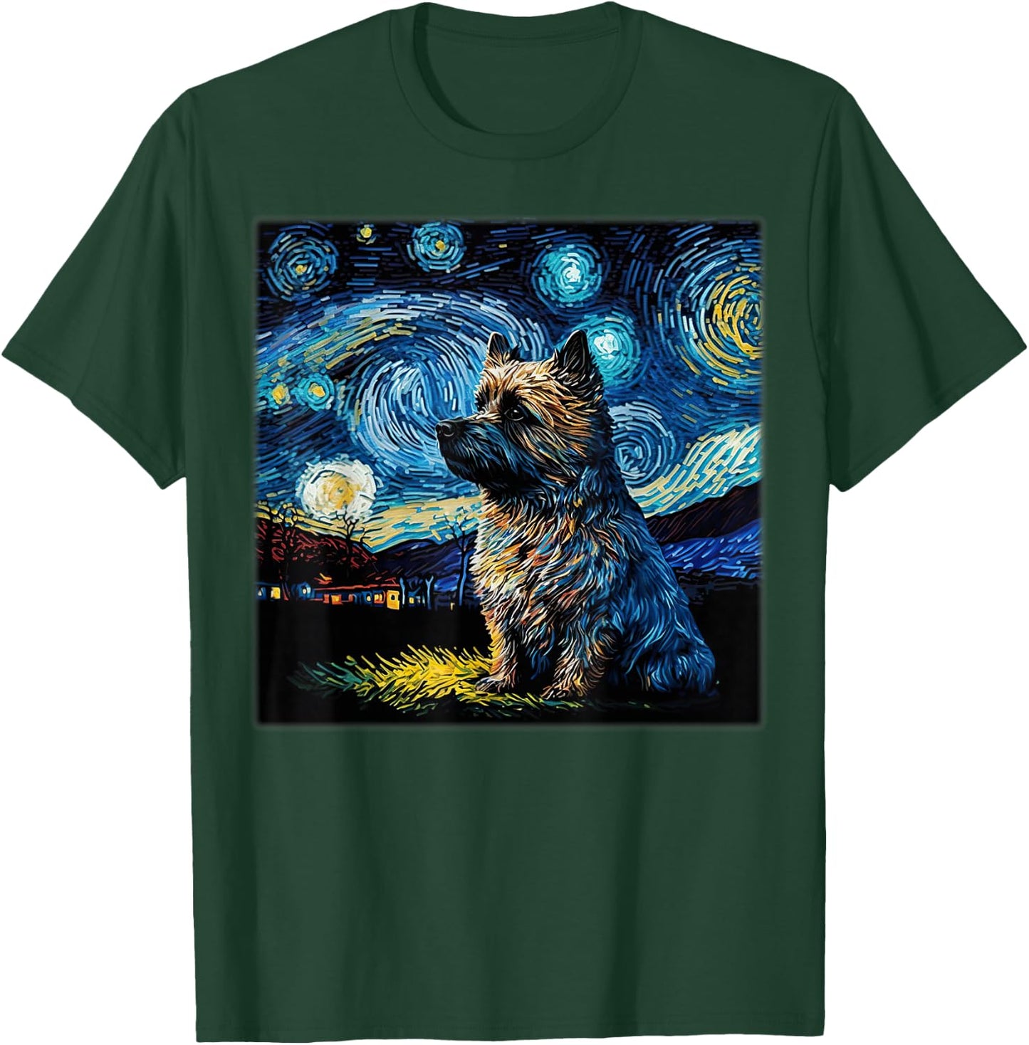 Surrealism Starry Night Cairn Terrier Dog T-Shirt - T-Shirt | Forest