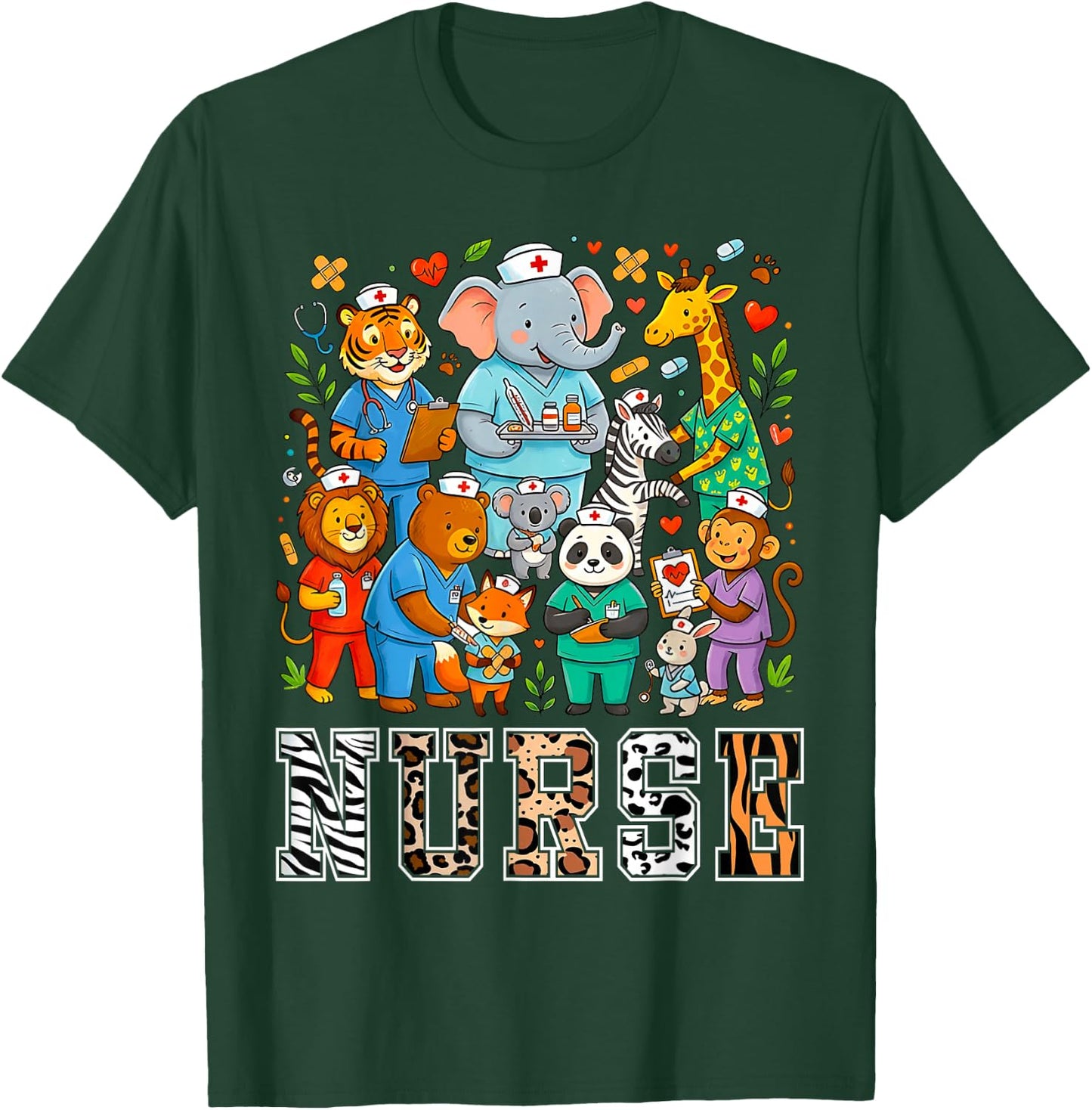 Nurse Safari Leopard Animal Print Theme Women Student T-Shirt - T-Shirt | Forest