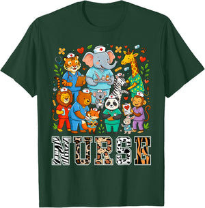 Nurse Safari Leopard Animal Print Theme Women Student T-Shirt - T-Shirt | Forest