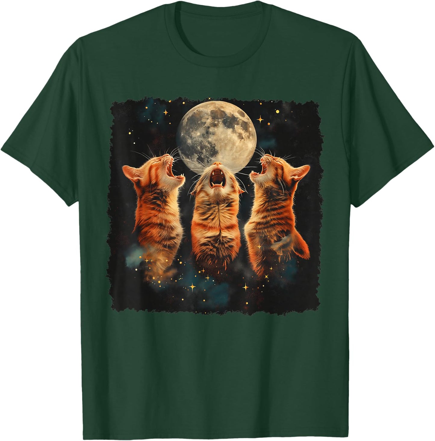 Orange Cat Tabby Cat Howling Moon T-Shirt - T-Shirt | Forest