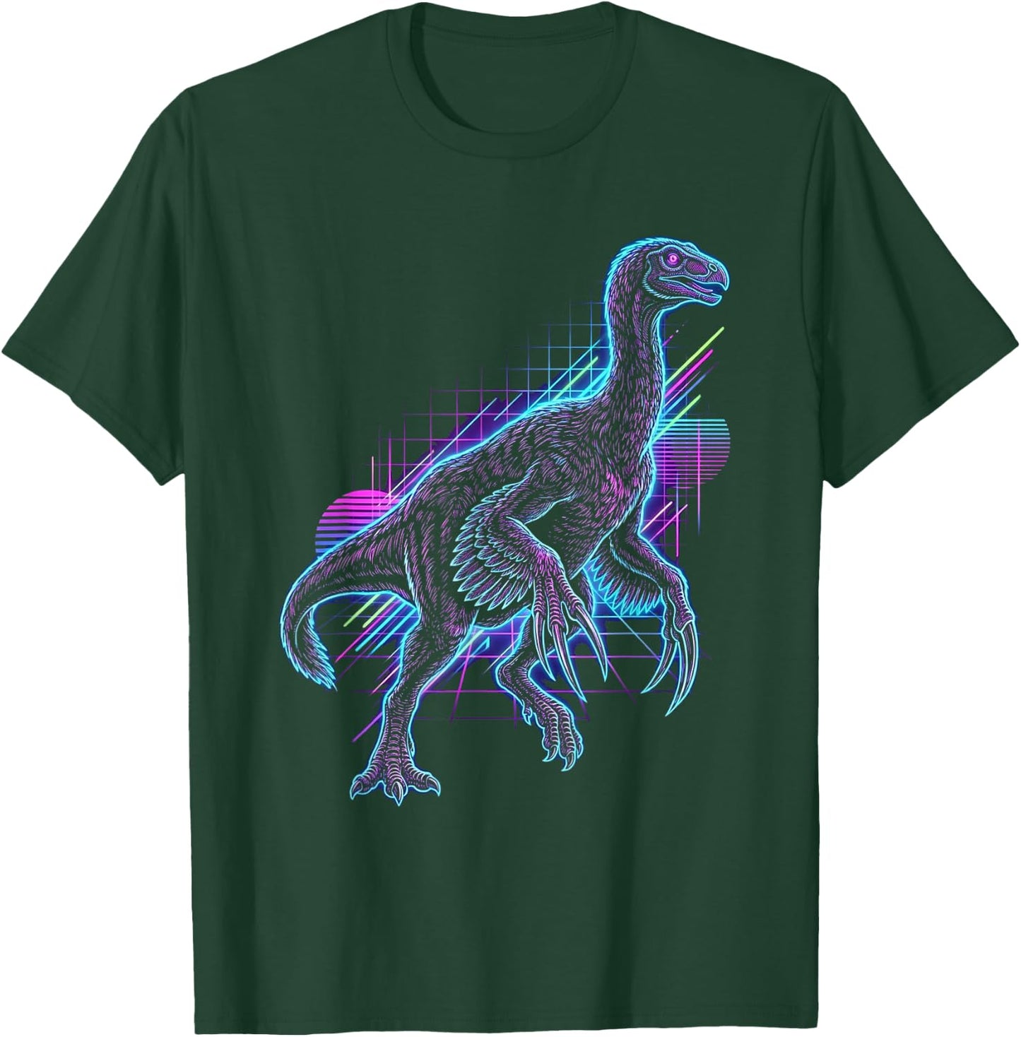 Therizinosaurus Dinosaur Synthwave T-Shirt - T-Shirt | Forest