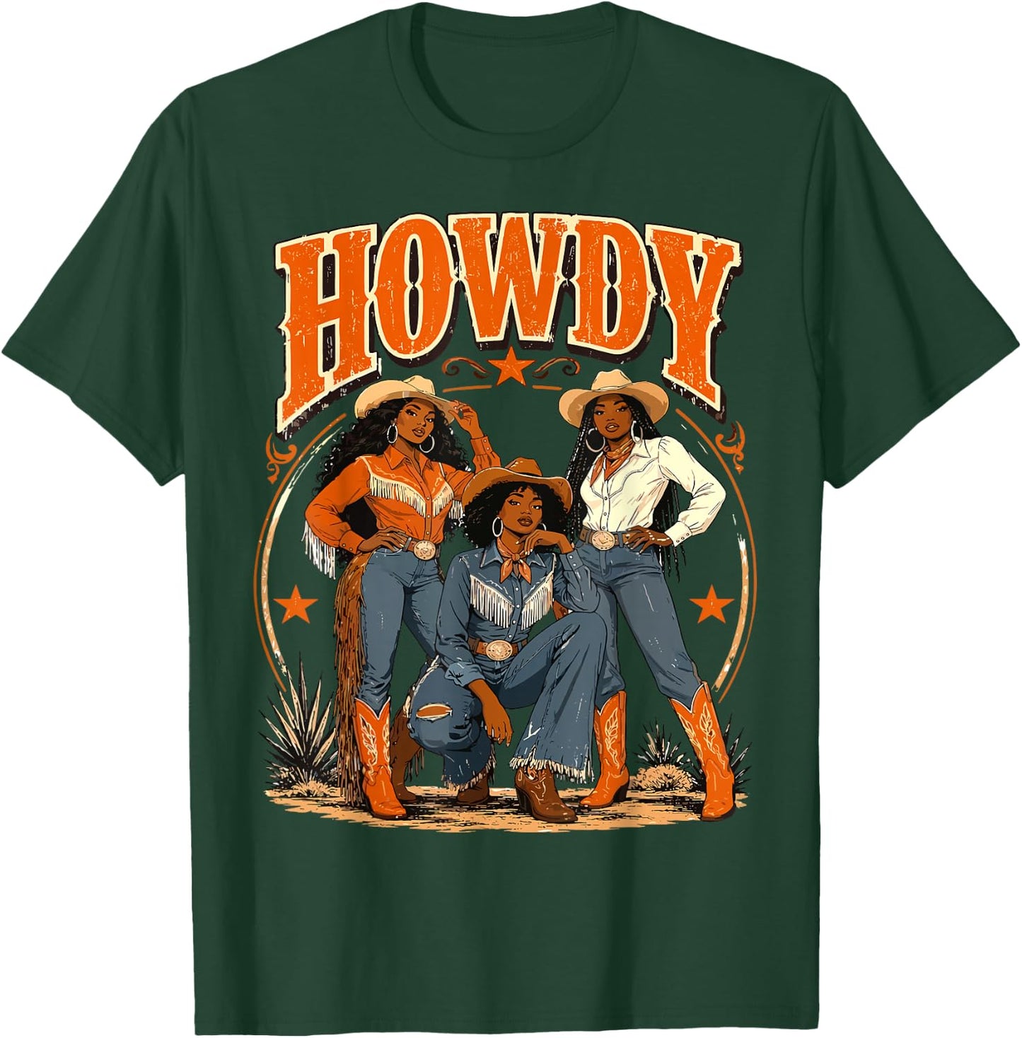 Howdy Cowgirl Western Boots Afro Western Rodeo Melanin T-Shirt - T-Shirt | Forest
