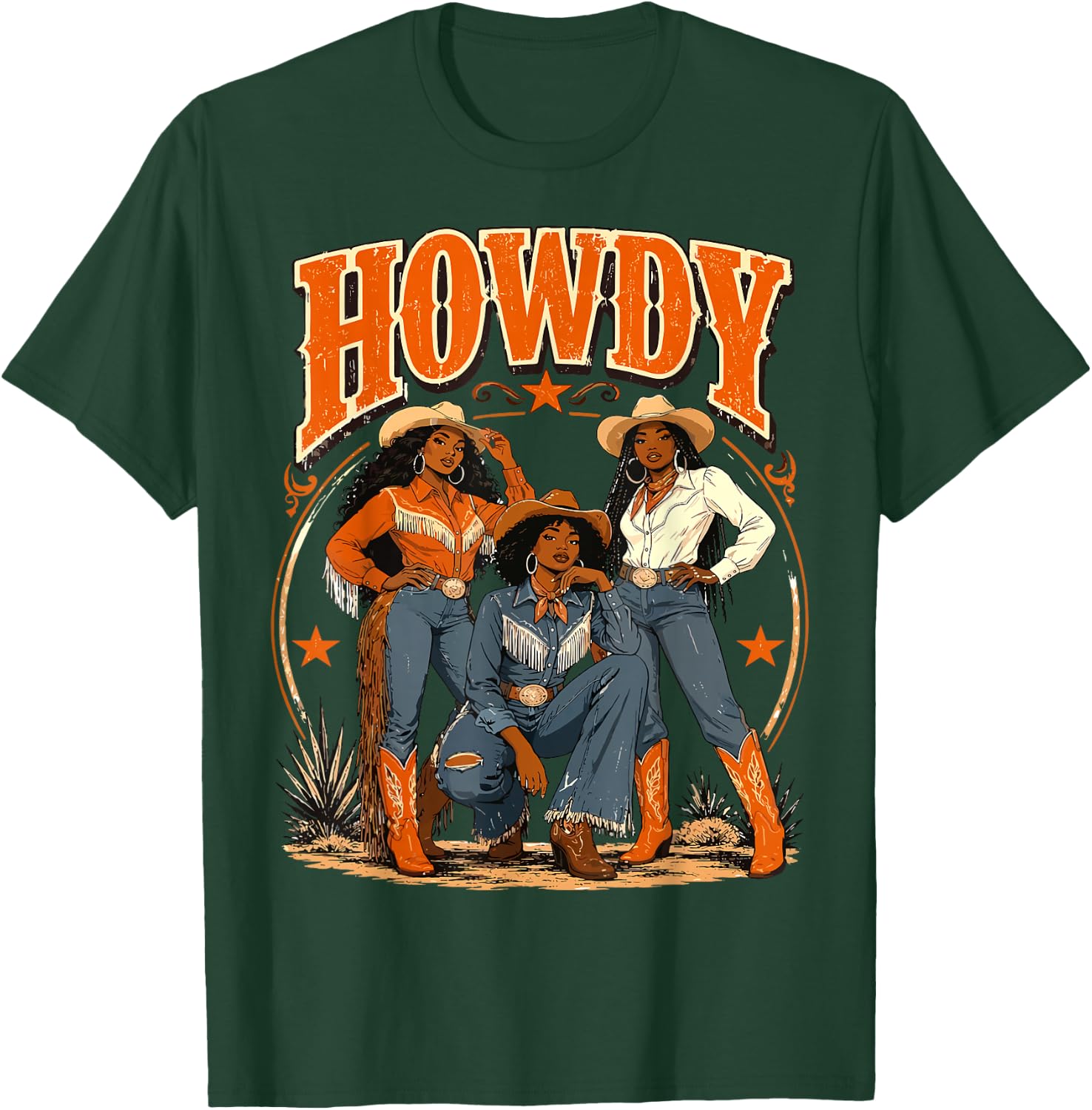 Howdy Cowgirl Western Boots Afro Western Rodeo Melanin T-Shirt - T-Shirt | Forest