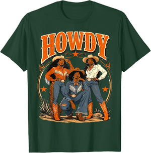 Howdy Cowgirl Western Boots Afro Western Rodeo Melanin T-Shirt - T-Shirt | Forest