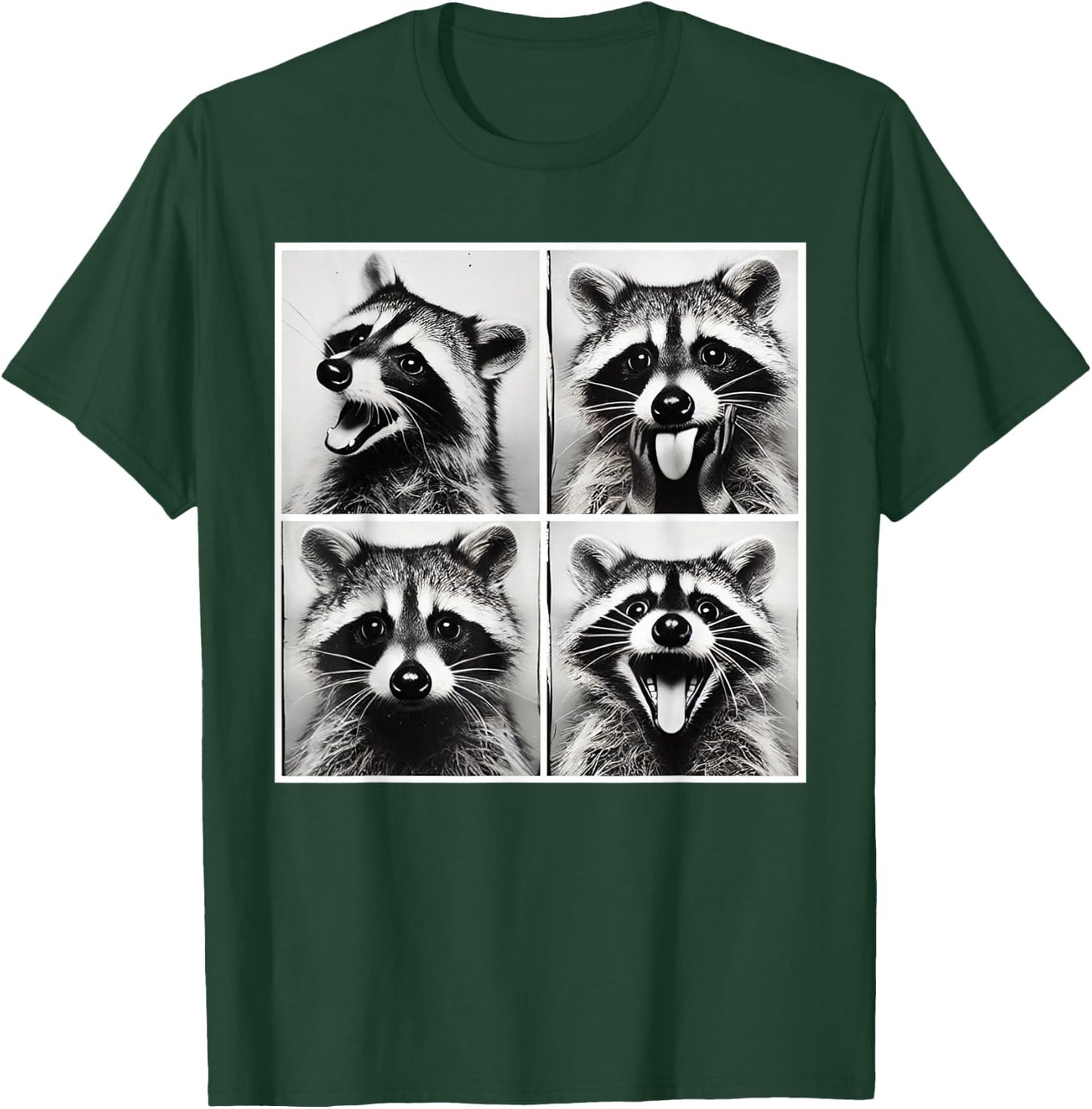 Animal Photobooth Funny Raccoon Rock On Selfie Retro Raccoon T-Shirt - T-Shirt | Forest