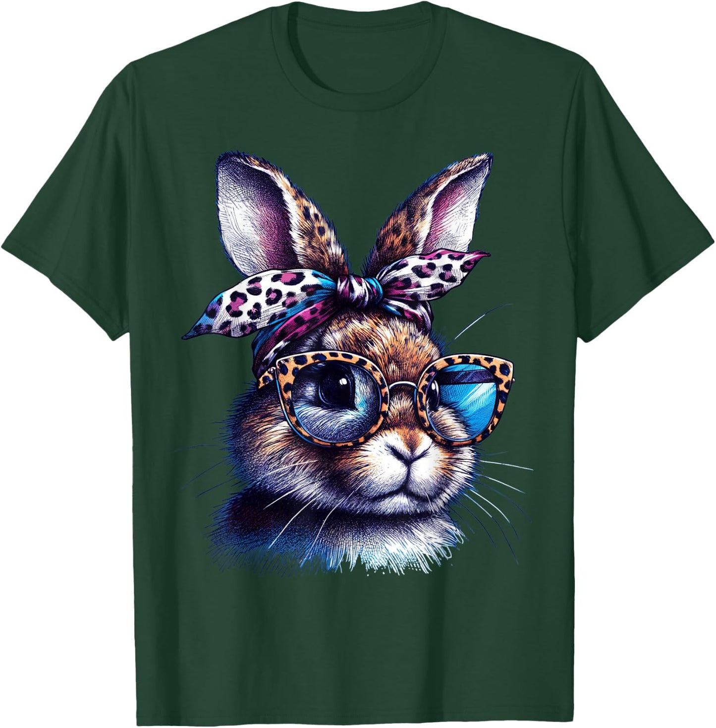 Easter Bunny Wearing Glasses Leopard Headband Women Girls T-Shirt - T-Shirt | Forest