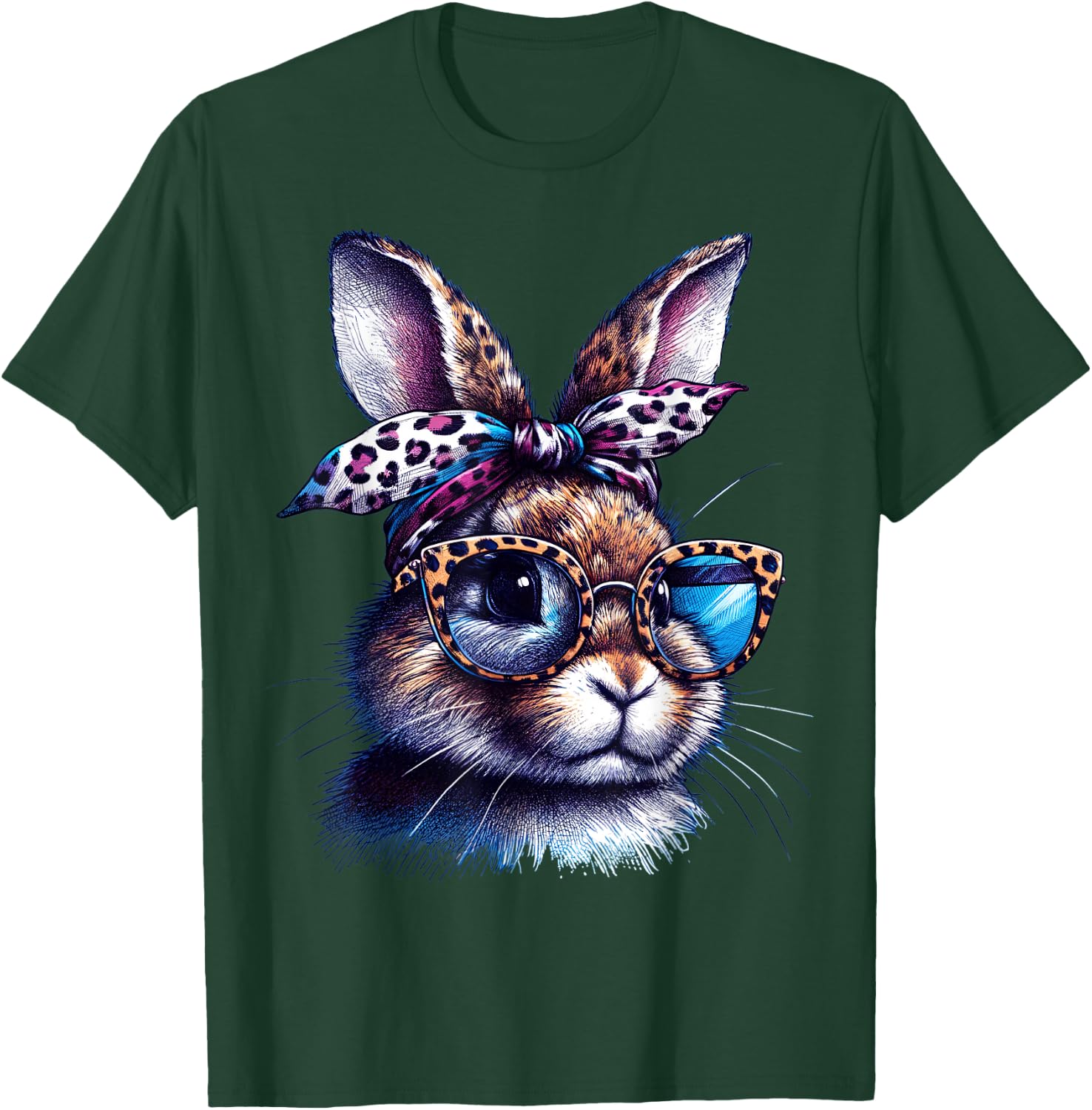 Easter Bunny Wearing Glasses Leopard Headband Women Girls T-Shirt - T-Shirt | Forest