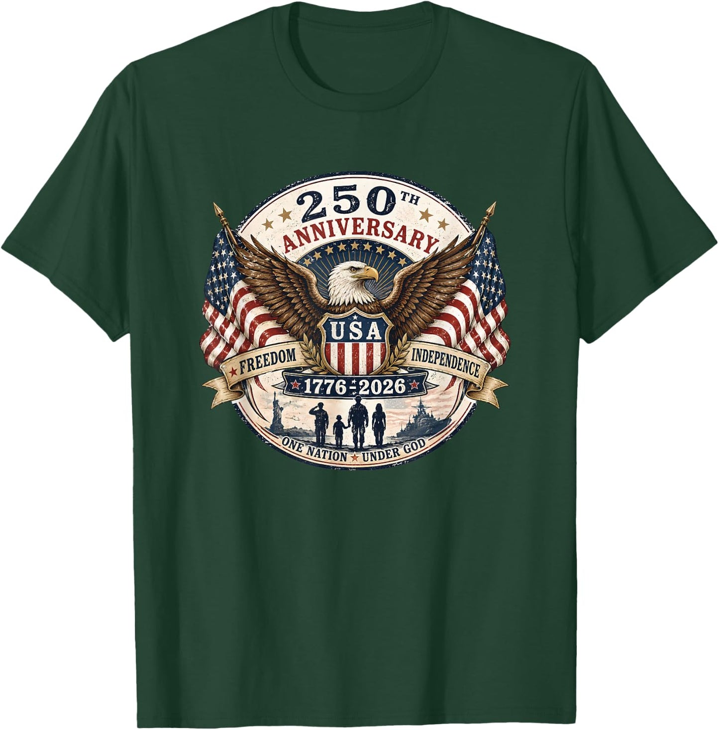 250th Anniversary USA 1776-2026 July 4th Independence T-Shirt - T-Shirt | Forest