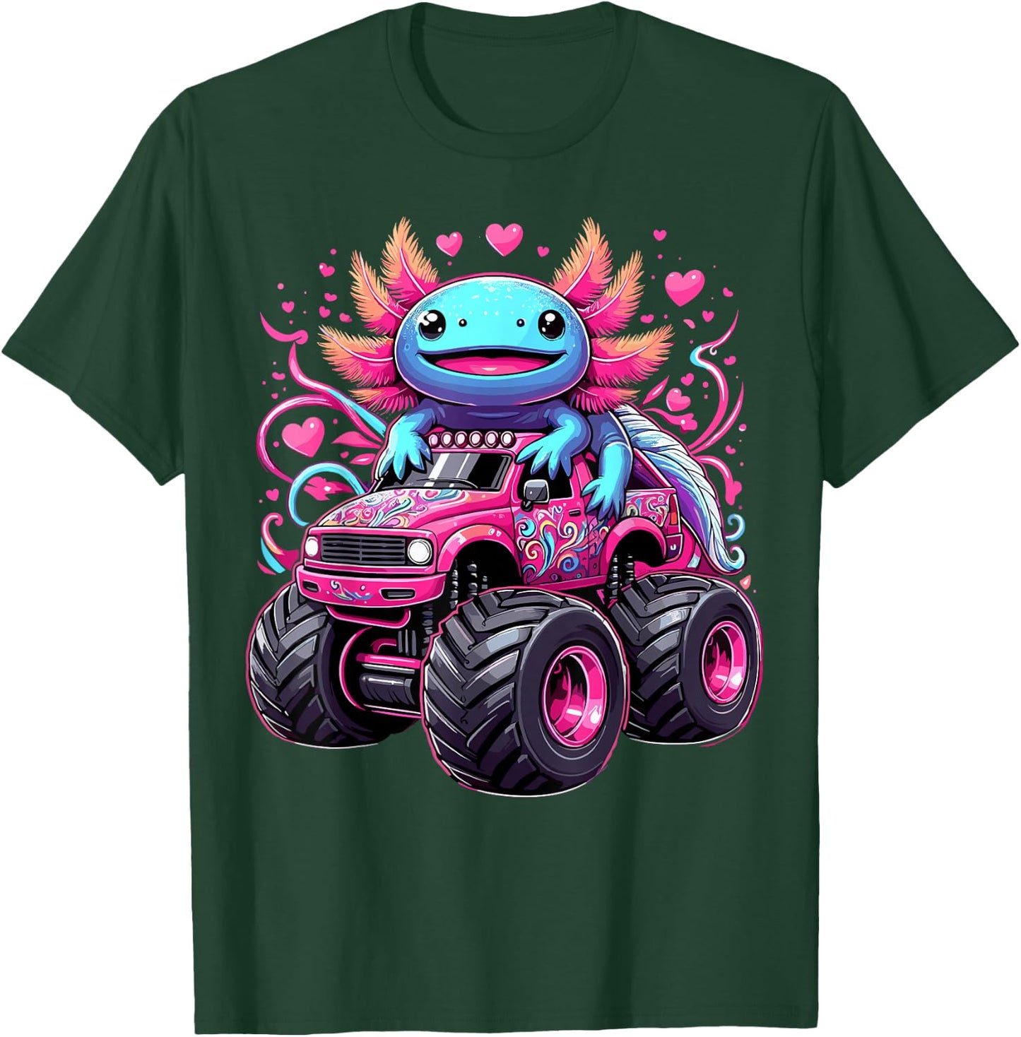 Axolotl Riding Monster Truck T-Shirt - T-Shirt | Forest