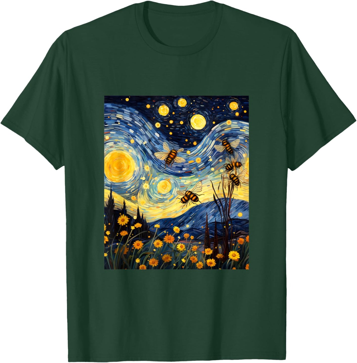 Bee Honey Stars Night Polinator Bees Lover Honeycomb T-Shirt - T-Shirt | Forest