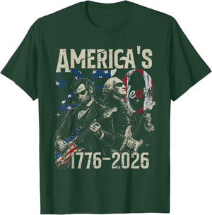 America's 250 Year George Washington Lincoln Playing Guitar T-Shirt - T-Shirt | Forest