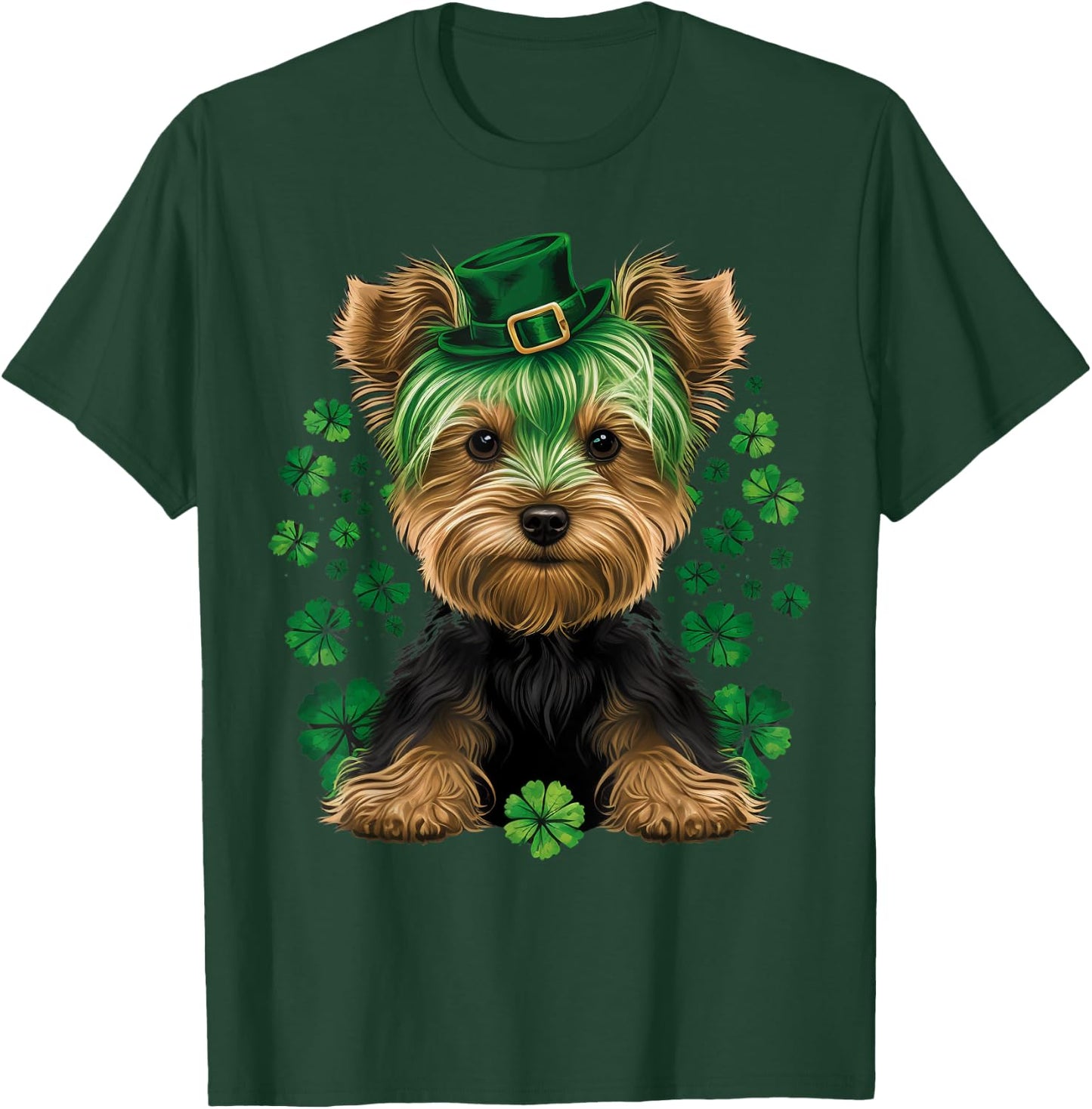 Green Yorkie shamrock on St Patricks Day Yorkshire Terrier T-Shirt - T-Shirt | Forest