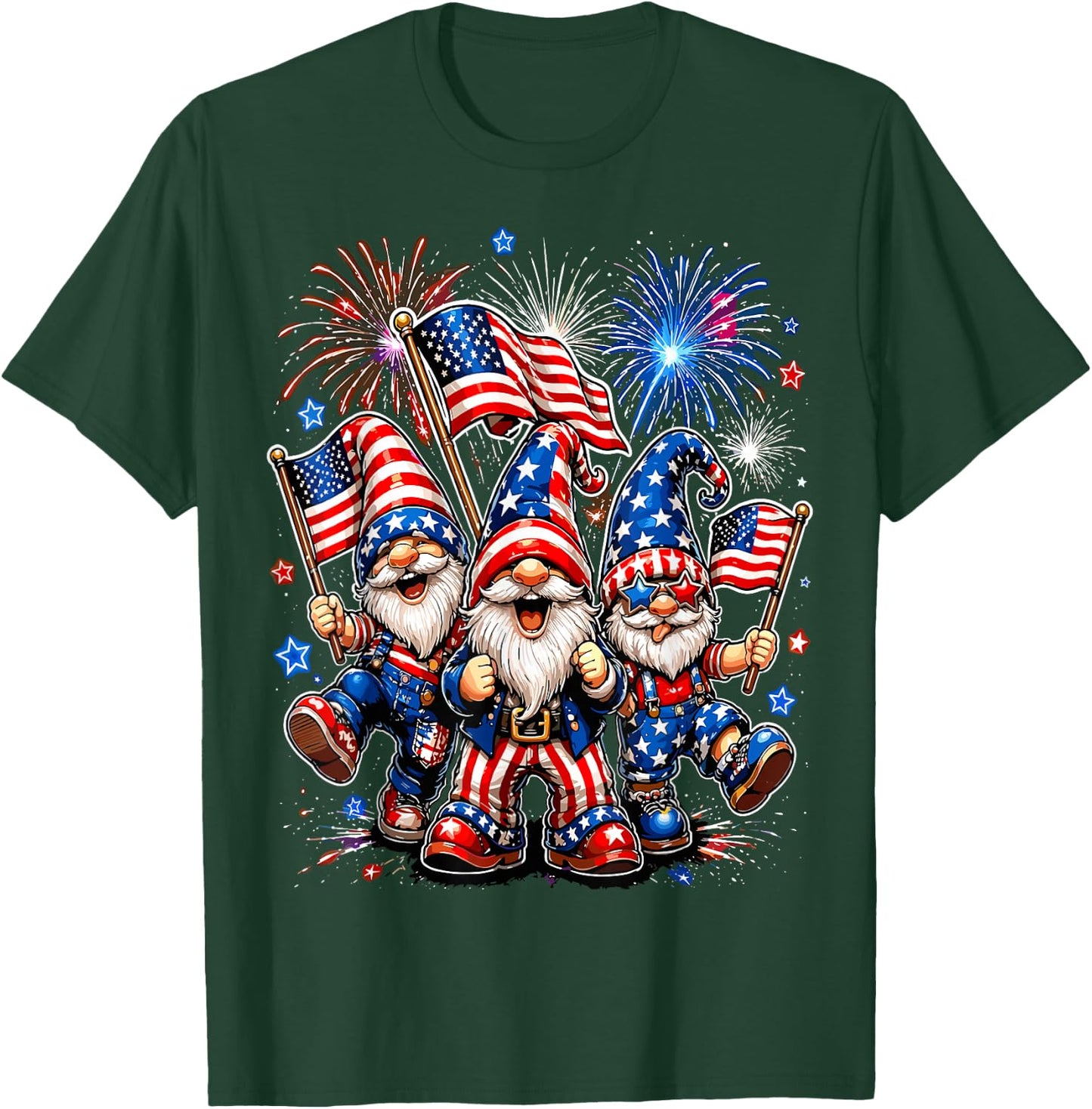 4th of July Gnomes American Flag T-Shirt - T-Shirt | Forest