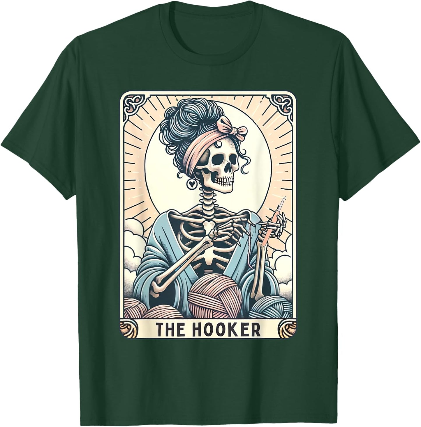 Retro Crochet Tarot Card Mom Skeleton Knitter Crochet Lover T-Shirt - T-Shirt | Forest
