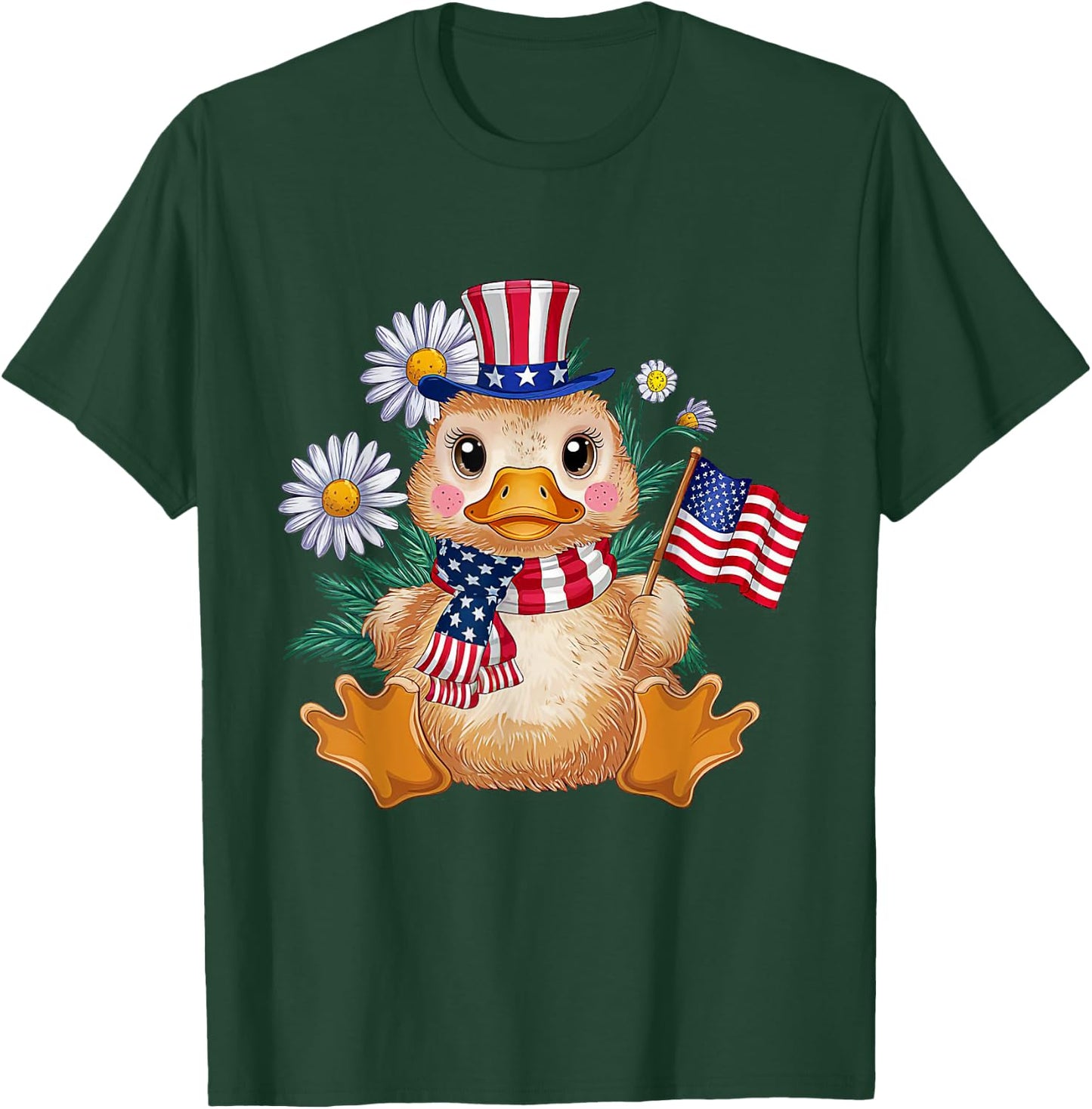 Cute Duck Florals 4th of July Boy Girl Patriotic Ducks Lover T-Shirt - T-Shirt | Forest