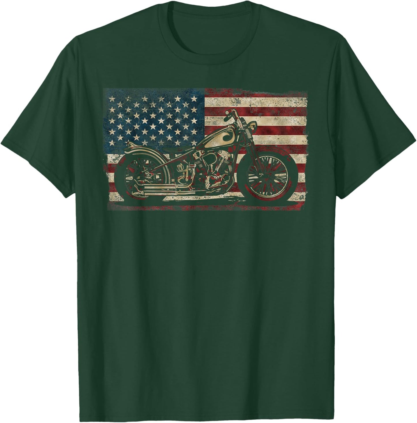 Classic Motorcycle Biker American Flag T-Shirt - T-Shirt | Forest