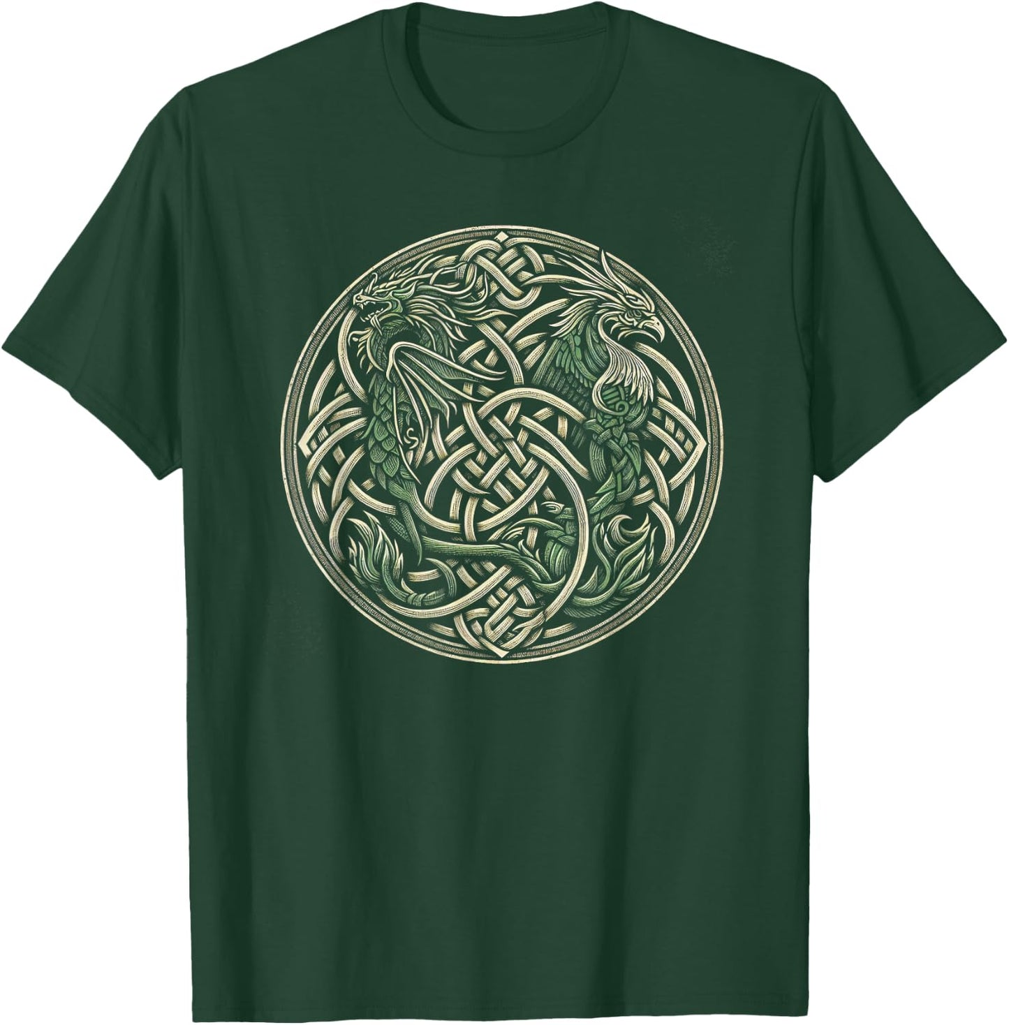 Intricate Celtic Knot with Dragon and Phoenix T-Shirt - T-Shirt | Forest